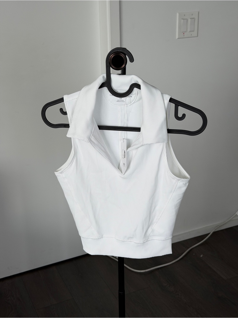 Ribbed Sleeveless Polo Tank Top - White